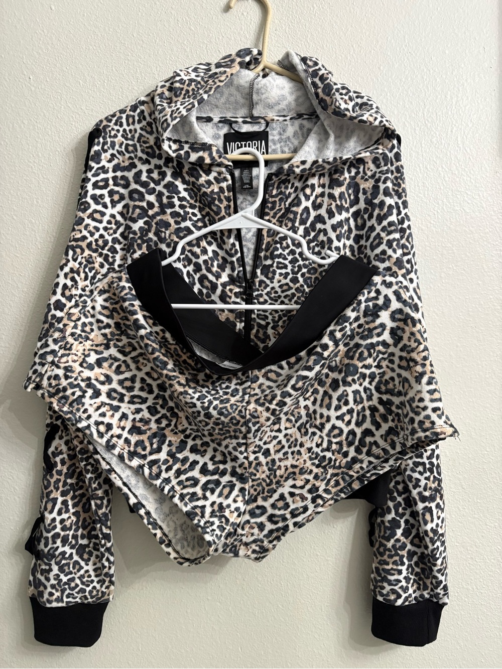 Victoria's Secret Leopard Zip-Up Bomber Jacket - Black & Beige